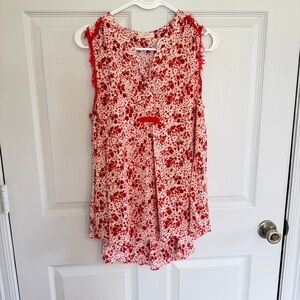 Easel Red Floral Boho Tunic Top Women’s Small Sleeveless Boutique